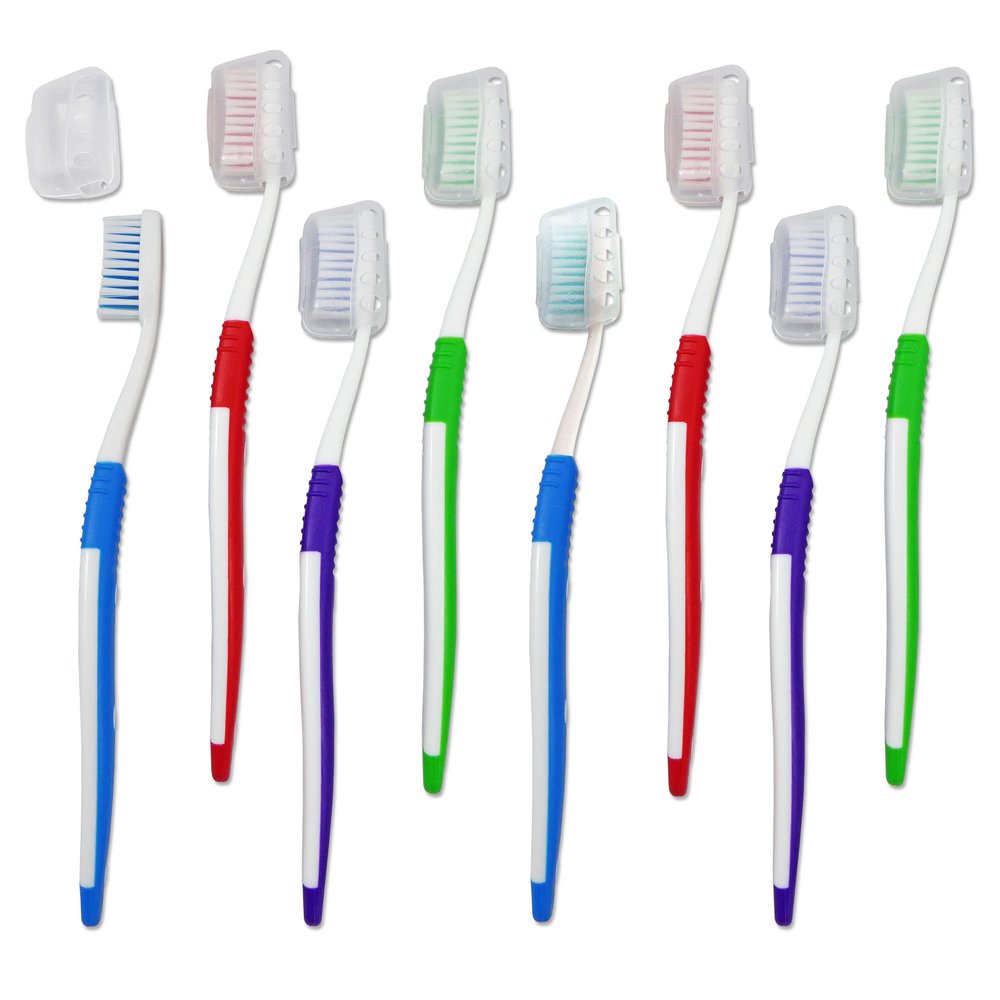 Adult Toothbrushes with Covers ~ Bulk Pack of 8 Manual Toothbrushes ~ Medium Firm Bristles