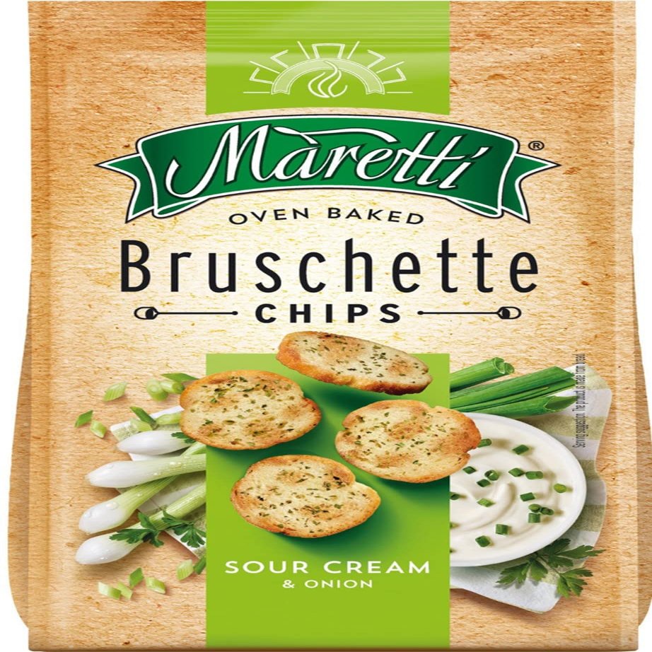 Maretti Bruschette Sour Cream & Onion Oven Baked Bread Snack 70g Each (Pack of 15)