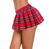 Afibi Women Sexy Stretchy Elastic Waist Pleated Ruffle Mini Skirt for Schoolgirl Outfits, Red Plaid, Small view 1