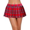 Afibi Women Sexy Stretchy Elastic Waist Pleated Ruffle Mini Skirt for Schoolgirl Outfits, Red Plaid, Small view 2