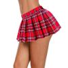 Afibi Women Sexy Stretchy Elastic Waist Pleated Ruffle Mini Skirt for Schoolgirl Outfits, Red Plaid, Large view 1