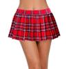 Afibi Women Sexy Stretchy Elastic Waist Pleated Ruffle Mini Skirt for Schoolgirl Outfits, Red Plaid, Large view 2