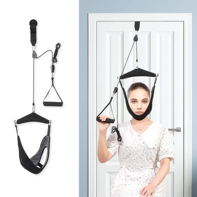 Fanwer Neck Stretcher Cervical Neck Traction Device, Double Ratchet Neck Stretcher Hammock Over The Door Device for Neck Pain Relief, Arthritis