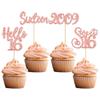 Gyufise 24pcs 16th Birthday Cupcake Toppers - Rose Gold Glitter Hello Sweet 16 Cake Decorations for Parties view 1