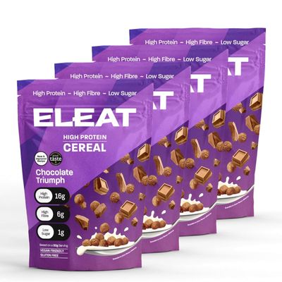 ELEAT | High Protein Low Sugar High Fibre Cereal | Muscle Recovery Healthy Gluten Free Vegan Breakfast | Complete Plant Protein | Low GI Carbs High Protein Cereals | Chocolate Triumph 4 x 250g