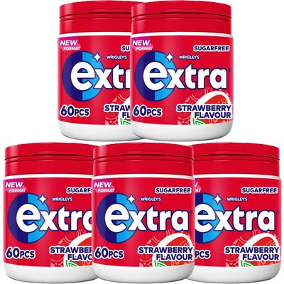 5 x 60 piece Tub Strawberry Flavour Chewing Gum Sugar Free Dental Oral Care