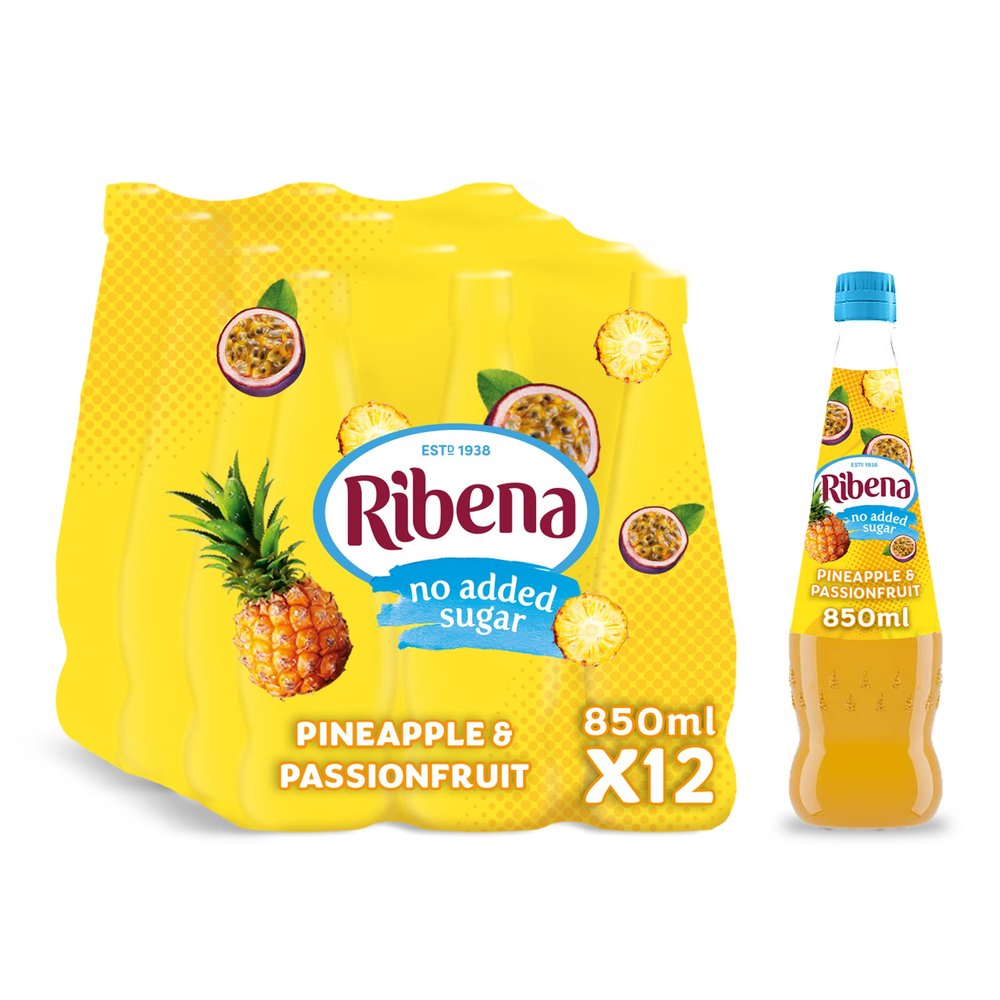 Ribena Pineapple and Passionfruit Squash 850ml - Real Fruit | Rich in Vitamin C | No Artificial Colours or Flavours | 100% Recycled Plastic Bottle