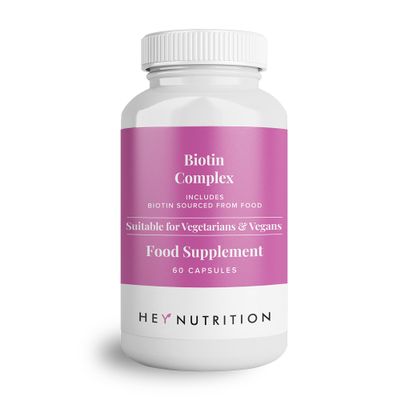 Hey Nutrition Biotin Complex Supplement - Biotin, Selenium, and Zinc - Supports Hair, Nails & Skin - Promotes Immune Health - No Artificial Flavours, Non-GMO & Dairy-Free - 60 Vegan Capsules