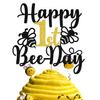 Gold Glitter Happy 1st Beeday Cake Topper, Bee One/Fun to Bee One, Bee Themed Baby's 1st Birthday/Baby Shower Party Decorations view 1