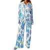 HYMCX Women 's Casual 2 Pieces Fall Outfits Long Sleeve Button Down Pleated Shirt High Waist Pants Lounge Set (Color : Light blue B, Size : L) view 1