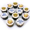 Congrats Emoji Cupcakes - 12 freshly baked cupcakes delivered to your door perfect for any celebration with these cool emojis. Delicious vanilla sponge cake with buttercream view 1