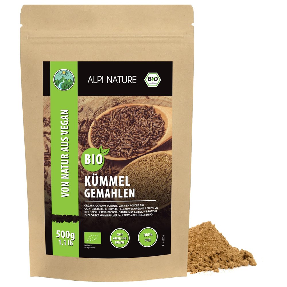 Alpi Nature Organic Caraway Seeds Ground 500g 1.1 lb, Ground Seeds, Caraway Powder for Cooking