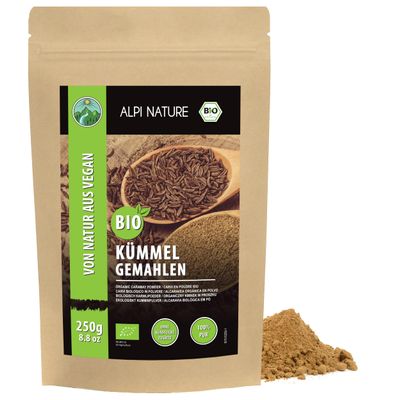 Alpi Nature Organic Caraway Seeds Ground 250g 8.8 oz, Ground Seeds, Caraway Powder for Cooking