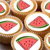 24 edible Watermelon childrens party decorations Iced/Icing Cupcake Topper Edible Fairy Cake Bun Toppers Round view 1