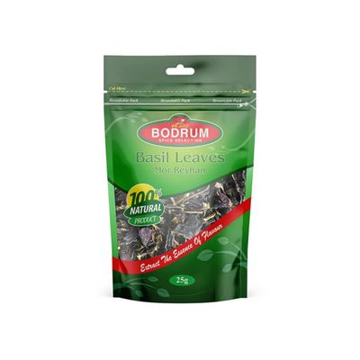 Bodrum Basil Leaves (Reyhan Mor) 25g | Dried Purple Basil | Aromatic Turkish Herb | Ideal for Salads, Sauces & Teas | Pack of 15