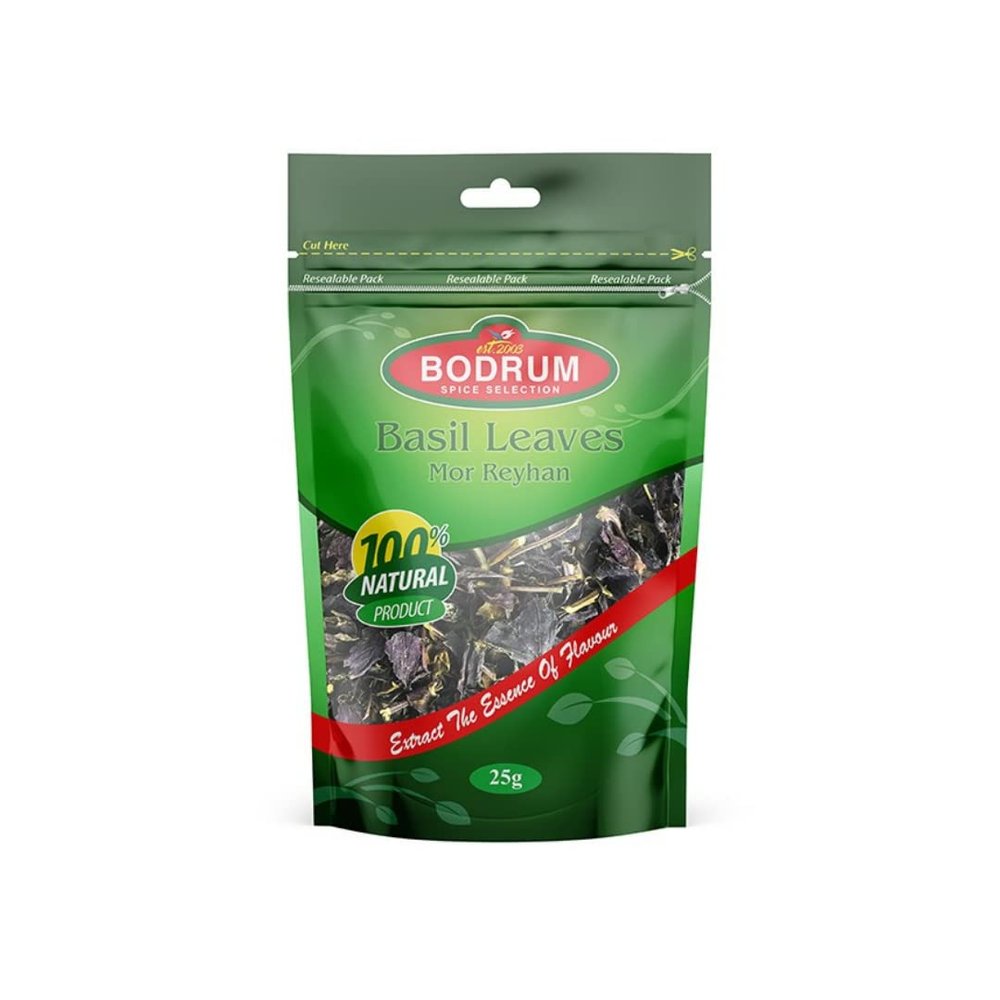 Bodrum Basil Leaves (Reyhan Mor) 25g | Dried Purple Basil | Aromatic Turkish Herb | Ideal for Salads, Sauces & Teas | Pack of 15