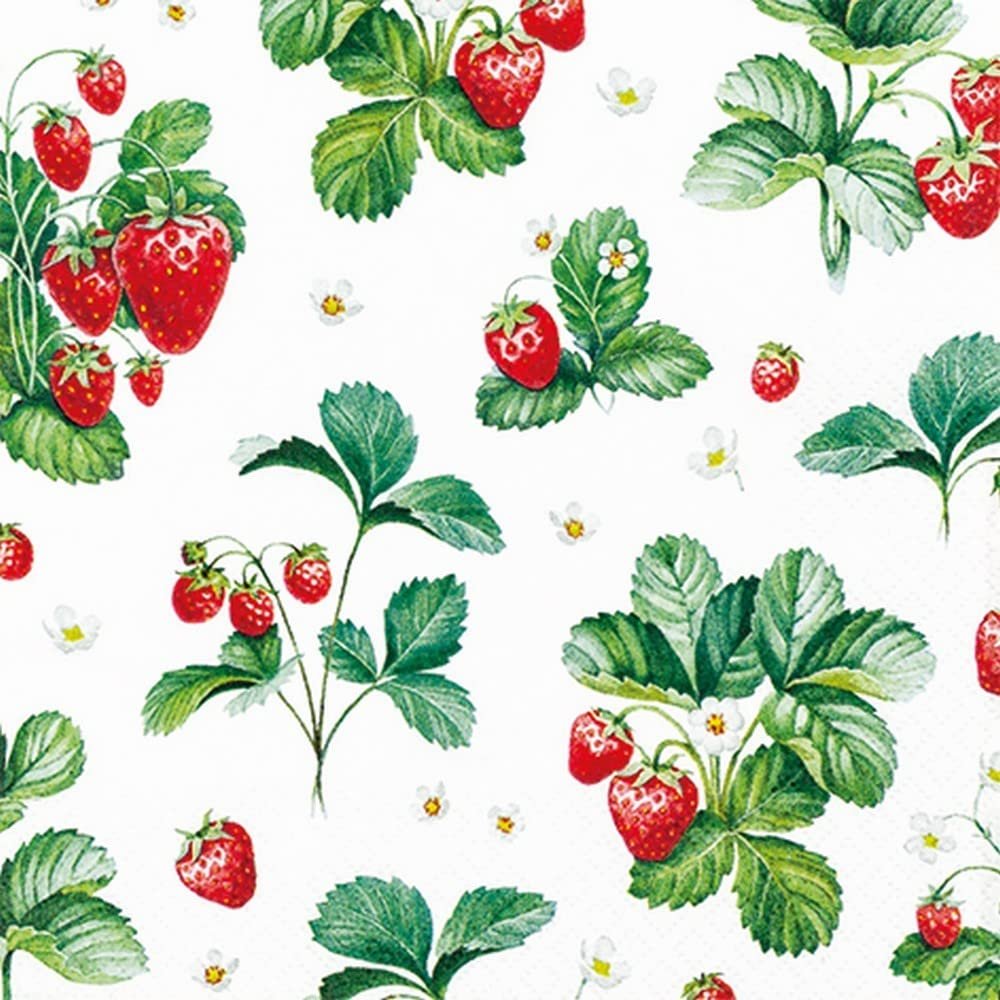 20 Small Cocktail Napkins Pattern on Strawberries | Summer | Garden | Food | Table Decoration | Decoupage | Napkin Technology 25 x 25 cm