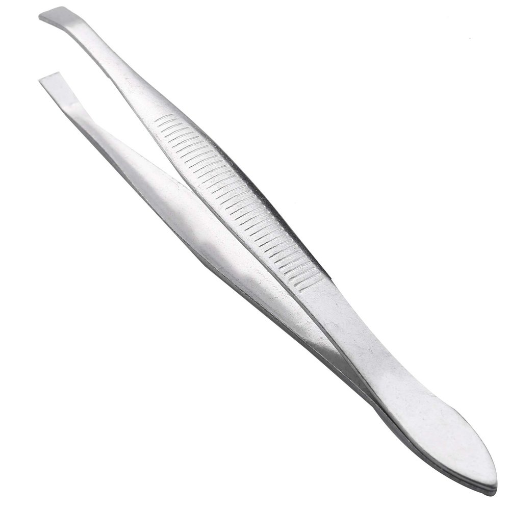 Evarbuild Silver Tone Slanted Flat Tip Metal Hair Eyebrow Tweezer Cosmetic for Lady