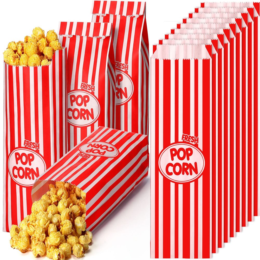 Sherr 1000 Pcs 2oz Popcorn Bags Bulk Red Retro Stripes Disposable Popcorn Bags for Movie Nights Christmas Circus Carnival Party Favors Birthday Party Event Supplies Machine Accessories