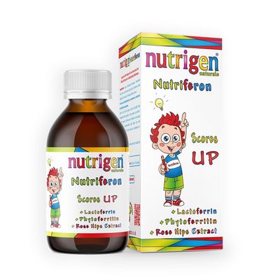 Nutrigen Nutriferon Liquid Iron Supplement for Kids Blackstrap Molasses, Lactoferrin, Phytoferritin & Rosehip, Powerful ResultsNaturally Restore Iron Levels, 150 mL