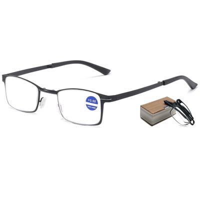 Lanomi Folding Blue Light Blocking Reading Glasses Portable Metal Men Women Full Rim Foldable Reader Aid Eyeglasses with Case Black 1.5