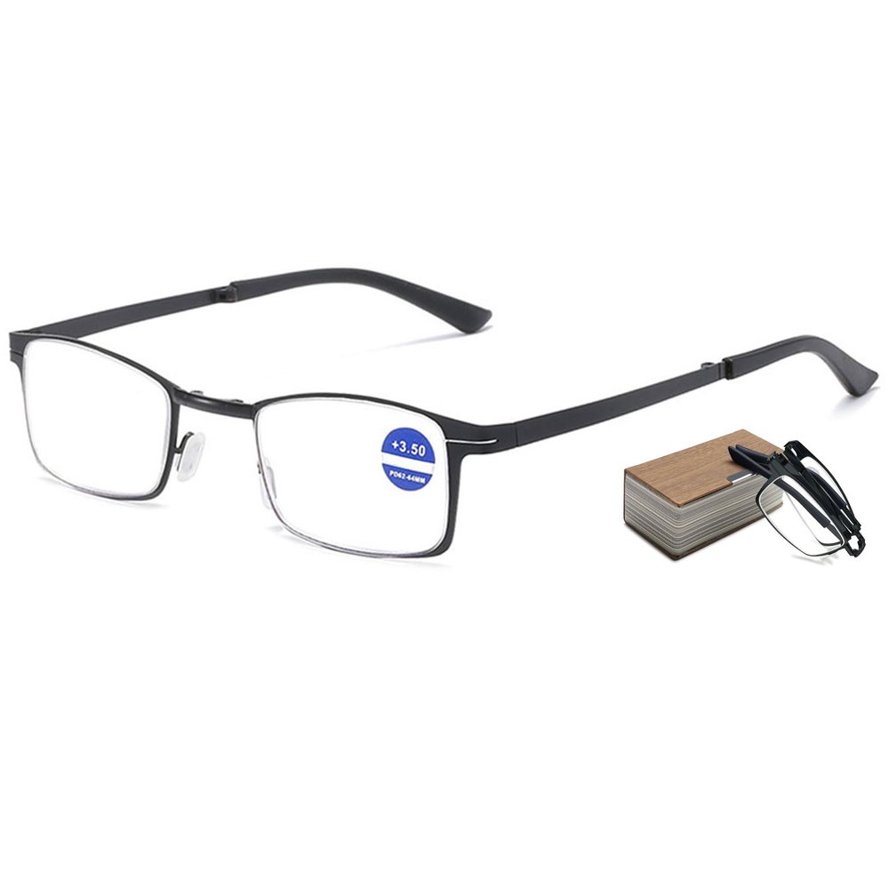 Lanomi Folding Blue Light Blocking Reading Glasses Portable Metal Men Women Full Rim Foldable Reader Aid Eyeglasses with Case Black 1.5
