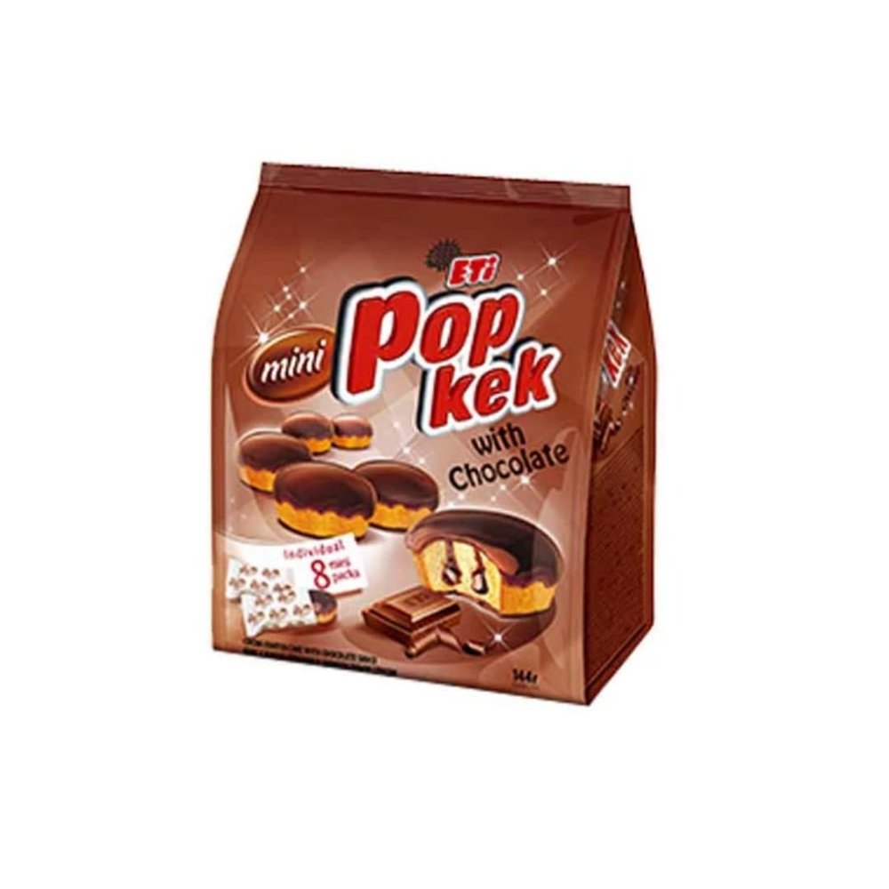 Eti Popkek Mini Caramel 144g x 10 Pack  Soft Mini Sponge Cakes with Caramel Filling, Individually Wrapped Turkish Snack Cakes