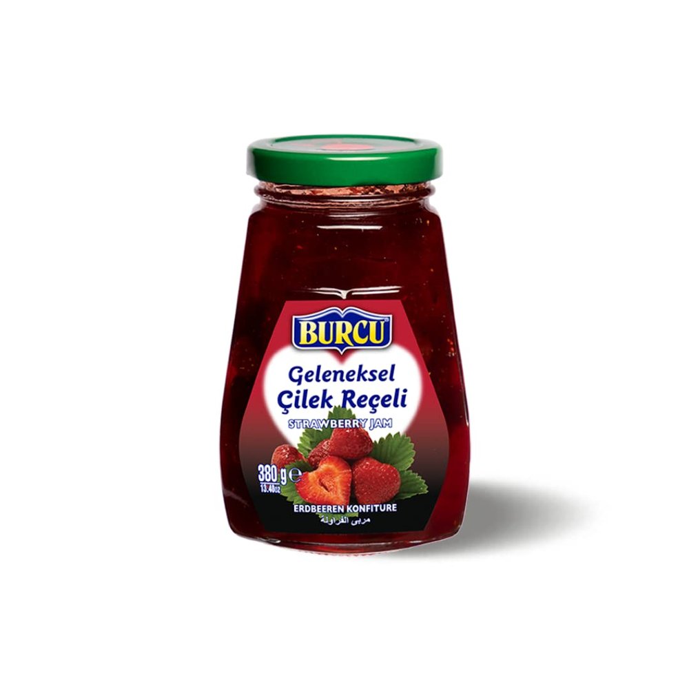 Burcu Strawberry Jam 380g x 10 Pack | Rich & Fruity Burcu Strawberry Spread | Classic Breakfast & Dessert Jam