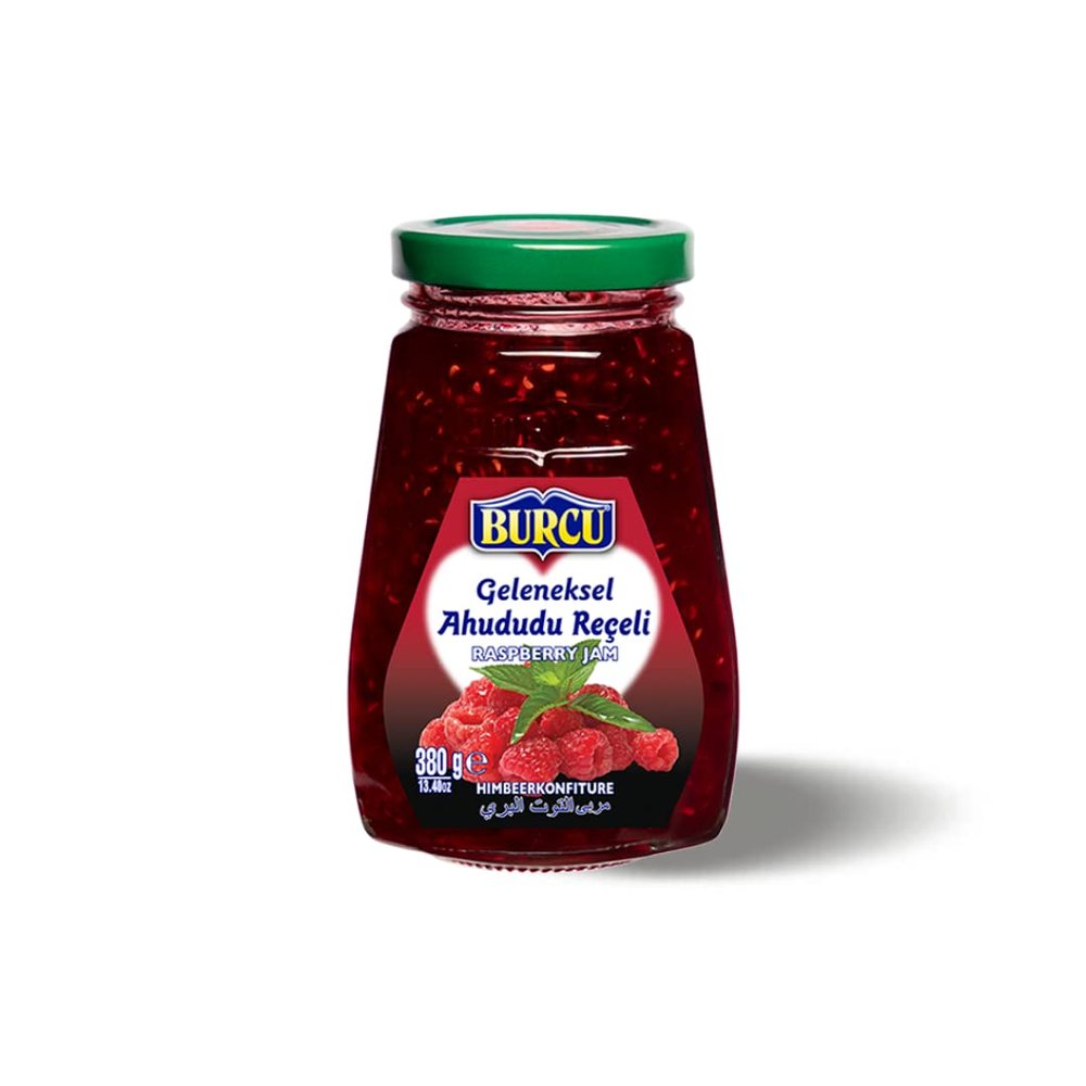 Burcu Raspberry Jam 380g x 10 Pack | Burcu Ahududu Reeli | Rich, Tangy & Fruity Spread for Breakfast & Desserts