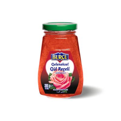Burcu Rose Jam 380g x 10 Pack | Burcu Gl Reeli | Delicate Floral & Sweet Traditional Spread for Breakfast & Desserts
