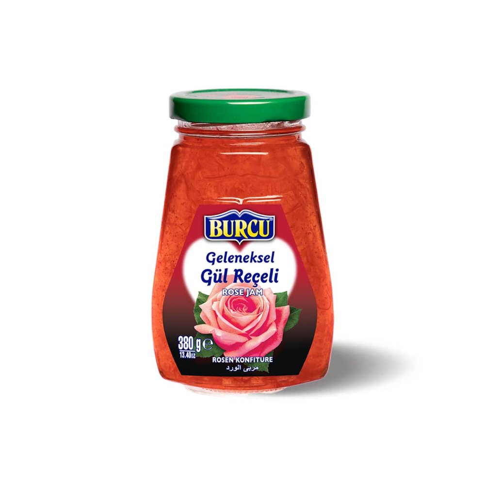 Burcu Rose Jam 380g x 10 Pack | Burcu Gl Reeli | Delicate Floral & Sweet Traditional Spread for Breakfast & Desserts