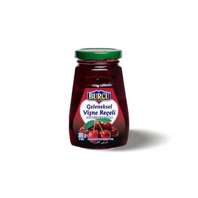 Burcu Cherry Jam 380g x 10 Pack | Burcu Vine Reeli | Rich, Tart & Fruity Spread for Breakfast & Baking