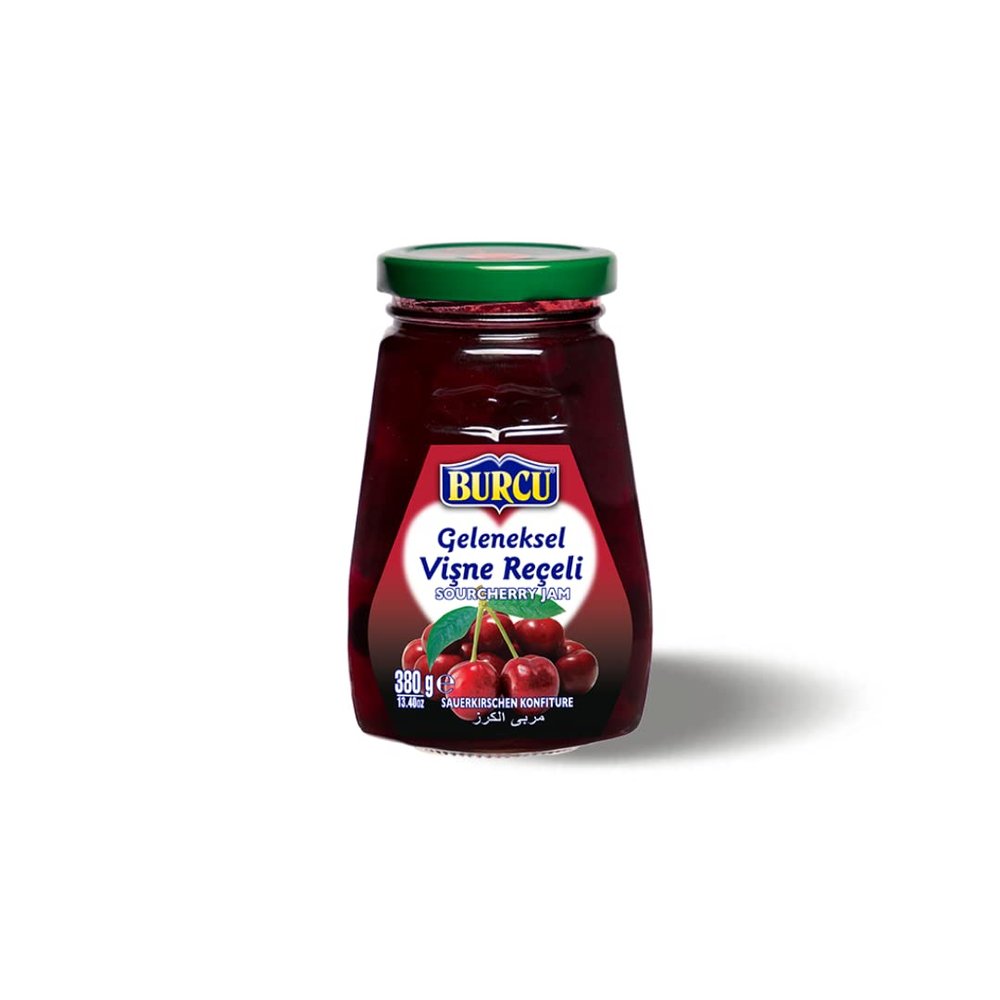 Burcu Cherry Jam 380g x 10 Pack | Burcu Vine Reeli | Rich, Tart & Fruity Spread for Breakfast & Baking