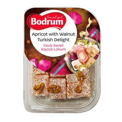 Bodrum Apricot & Walnut Turkish Delight 200g | Traditional Lokum with Nuts | Soft Chewy Confectionery | Authentic Turkish Sweet | Pack of 10