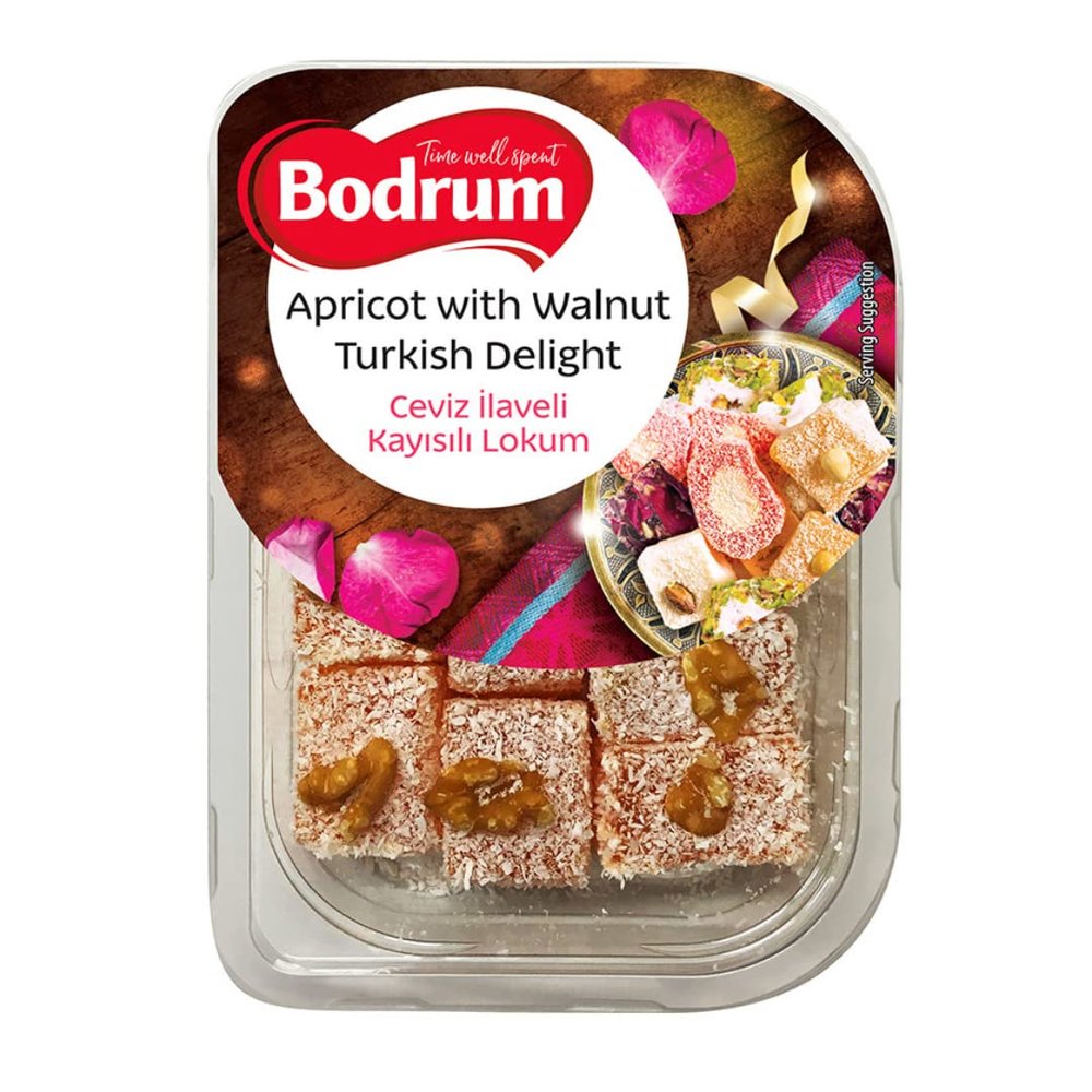 Bodrum Apricot & Walnut Turkish Delight 200g | Traditional Lokum with Nuts | Soft Chewy Confectionery | Authentic Turkish Sweet | Pack of 10