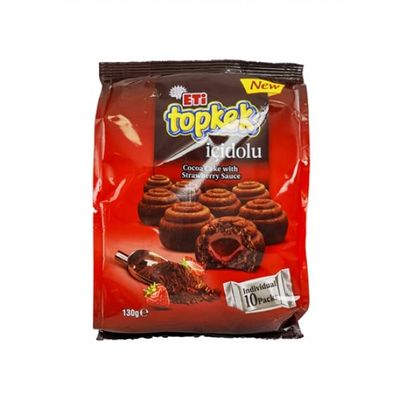 Eti Topkek Ici Dolu Strawberry 130g x 15 Pack  Soft Strawberry-Filled Sponge Cakes  Individually Wrapped Snacks  Authentic Turkish Bakery Treats