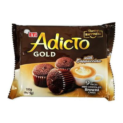 Eti Adicto Browni Gold Cocoa 180g x 10 Pack  Rich & Moist Chocolate Brownie Cakes  Individually Wrapped Snacks for Home, Office, Lunchboxes & On-the-Go