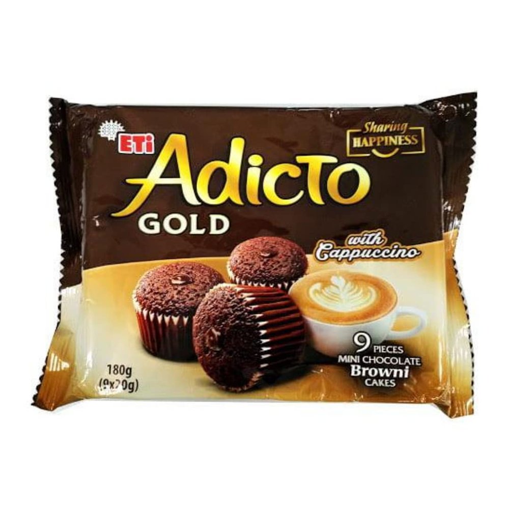 Eti Adicto Browni Gold Cocoa 180g x 10 Pack  Rich & Moist Chocolate Brownie Cakes  Individually Wrapped Snacks for Home, Office, Lunchboxes & On-the-Go