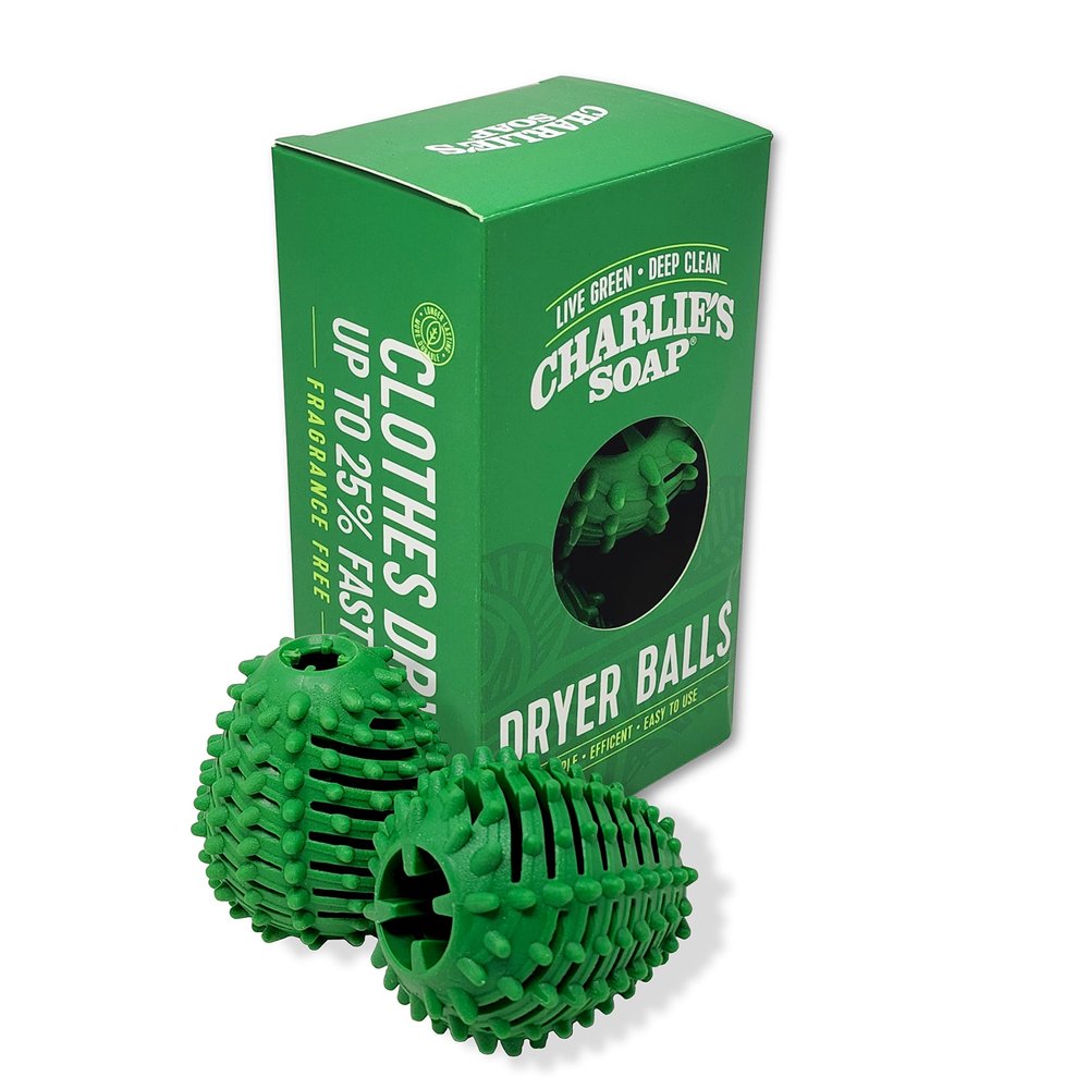 Charlie's Soap Eco-Friendly Dryer Balls 2 Pack - Reusable, Durable, Unscented Alternative to Dryer Sheets, Wool Balls, or Scent Beads