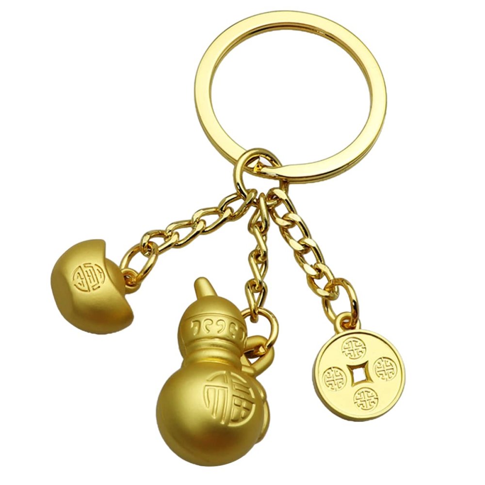 Veemoon Gourd Organ Keychain Auspicious Charm Decorative Pendant Ingot Coin Keyring for Daily Use Auspicious Adornment