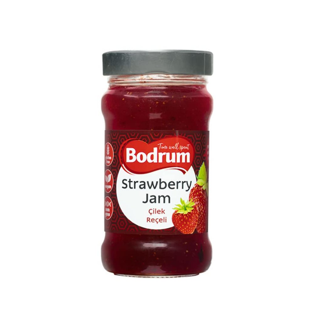 Bodrum Strawberry Jam 380g x 15 Pack  Rich, Fruity Breakfast Spread  Traditional Turkish Recipe