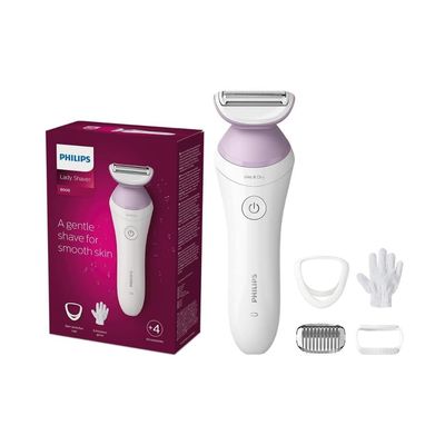 Philips Lady Shaver Series 6000 cordless wet and dry shaver with 4 accessories, body scrub glove, comb attachment (model BRL136/00)