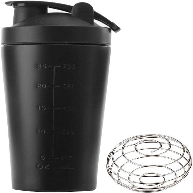 EdirFtra 1L Stainless Steel Protein Shaker Bottle with Stirring Ball Durable Fitness Motion Kettle Leak-proof Double Scale Water Bottle.