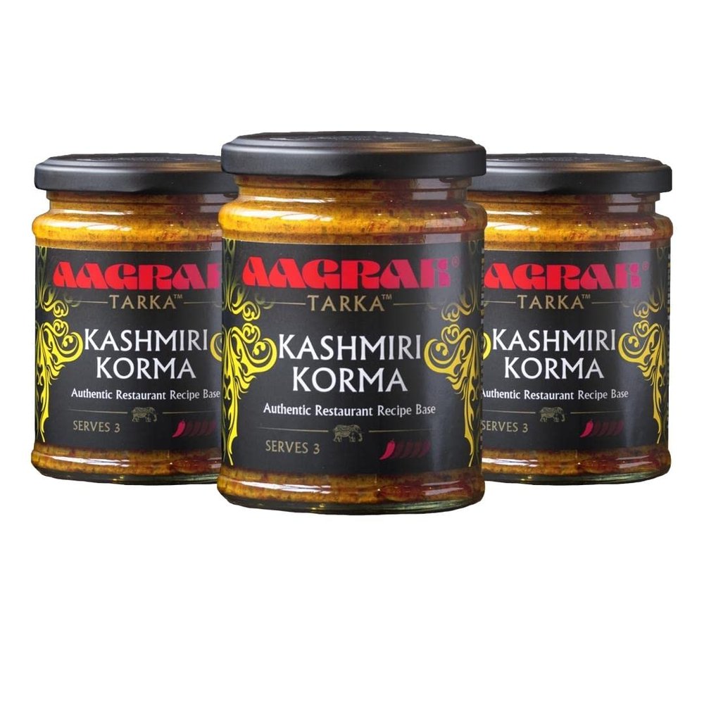 Aagrah Kashmiri Korma Tarka Indian Curry Cooking Sauce - Authentic Restaurant Recipe Base - Mild - 270g Jar Serves 3-4 - Pack of 3