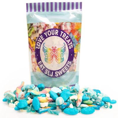 1kg Blue Fizzy & Gummy Jelly Sweet Assortment Pick n Mix Sweets Gift Bag - Large Bag of Sour, Chewy, Gummy, Candy, Jelly Treats