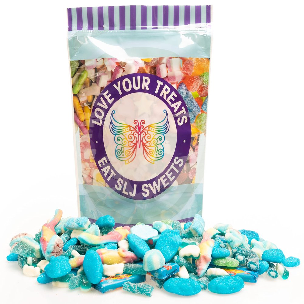 1kg Blue Fizzy & Gummy Jelly Sweet Assortment Pick n Mix Sweets Gift Bag - Large Bag of Sour, Chewy, Gummy, Candy, Jelly Treats