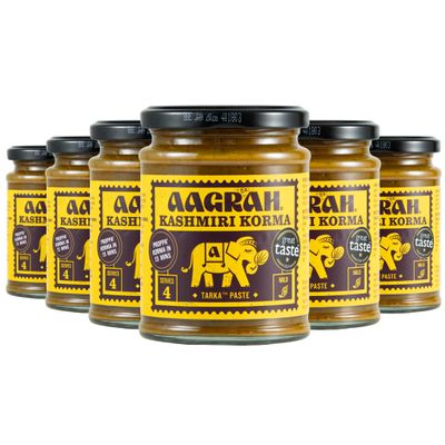 Aagrah Kashmiri Korma Tarka Indian Curry Cooking Sauce - Authentic Restaurant Recipe Base - Mild - 270g Jar Serves 3-4 - Pack of 6