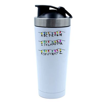 Giftme 500ml Aluminium Shaker Bottle for Supplement Shakes - Easy Clean, Durable Cup strange thing ABCD Birthday, Christmas, Secret Santa. (White)