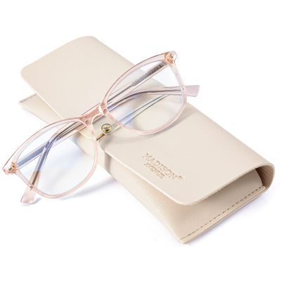 Madison Avenue Square Vintage TR90 Blue Light Blocking Reading Glasses for Women with Case, Anti Glare/Eyestrain Computer Readers Transparent Brown 1.5