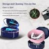 Dentures Case Denture Bath Cup Box Double Layer Dry and Wet Separation Portable False Teeth Container, Denture Cup with Lid for Cleaning Household Office Travel (Blue) view 2